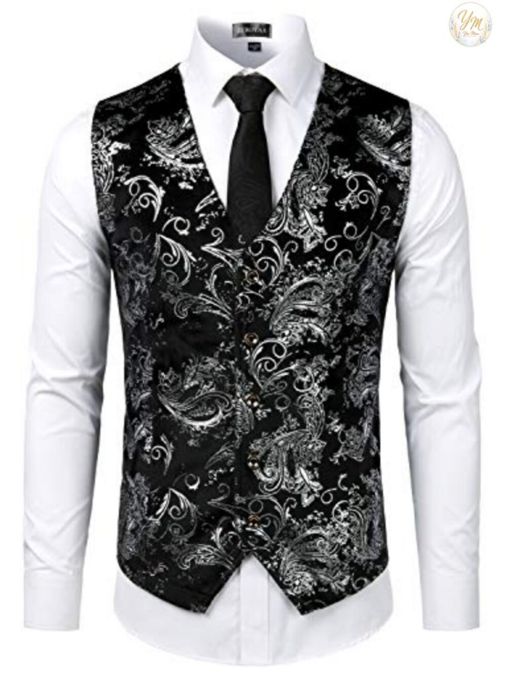 Mens Metallic Paisley Suit Vest Waistcoat Slim Fit Button Closure V-Neck